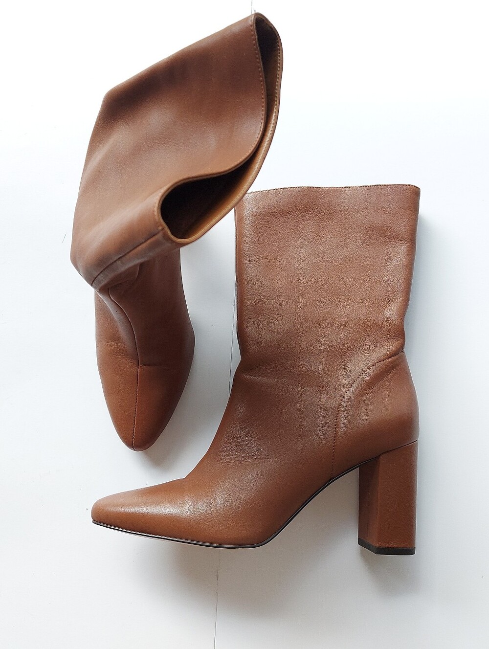 Villa Rouge Classic Mid-Calf Pointed Block Heel Boots in Tan